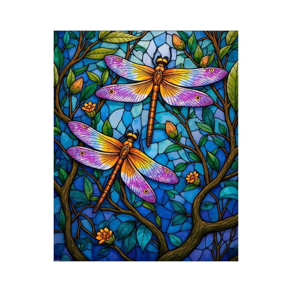 Paint by Numbers Kit for Adults, Dragonfly Stained Glass Art Nature Paint by Numbers, Easy Paint by Numbers Kit for Adults Beginner, DIY Adult Paint by Number Kits on Canvas, 12x16in Home Decor