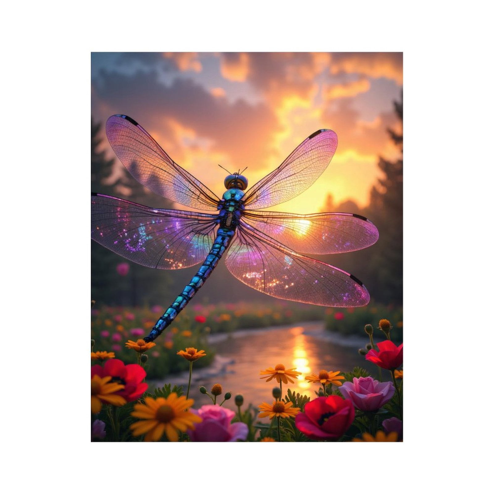 Paint by Numbers Kit for Adults, Dragonfly Sunset Over Flower Garden Paint by Numbers, Easy Paint by Numbers Kit for Adults Beginner, DIY Adult Paint by Number Kits on Canvas, Home Decor