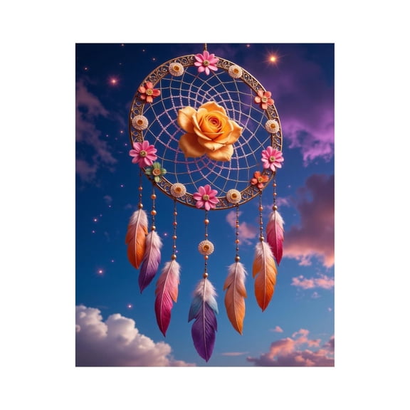 Paint by Numbers Kit for Adults, Dreamcatcher Rose Feather Sky Paint by Numbers, Easy Paint by Numbers Kit for Adults Beginner, DIY Adult Paint by Number Kits on Canvas, 12x16in Home Decor