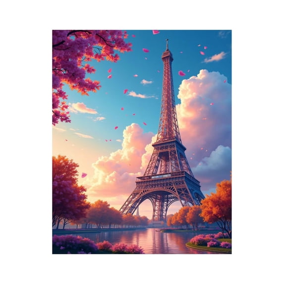 Paint by Numbers Kit for Adults, Eiffel Tower Sunset Blossoms Paint by Numbers, Easy Paint by Numbers Kit for Adults Beginner, DIY Adult Paint by Number Kits on Canvas, Home Decor