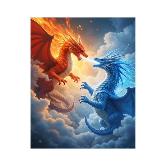 Paint by Numbers Kit for Adults, Elemental Fire Ice Dragons Battle Paint by Numbers, Easy Paint by Numbers Kit for Adults Beginner, DIY Adult Paint by Number Kits on Canvas, Home Decor