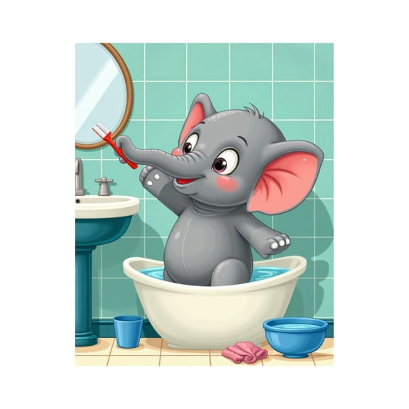 Paint by Numbers Kit for Adults, Elephant Bathing With Toothbrush Paint by Numbers, Easy Paint by Numbers Kit for Adults Beginner, DIY Adult Paint by Number Kits on Canvas, 12x16in Home Decor