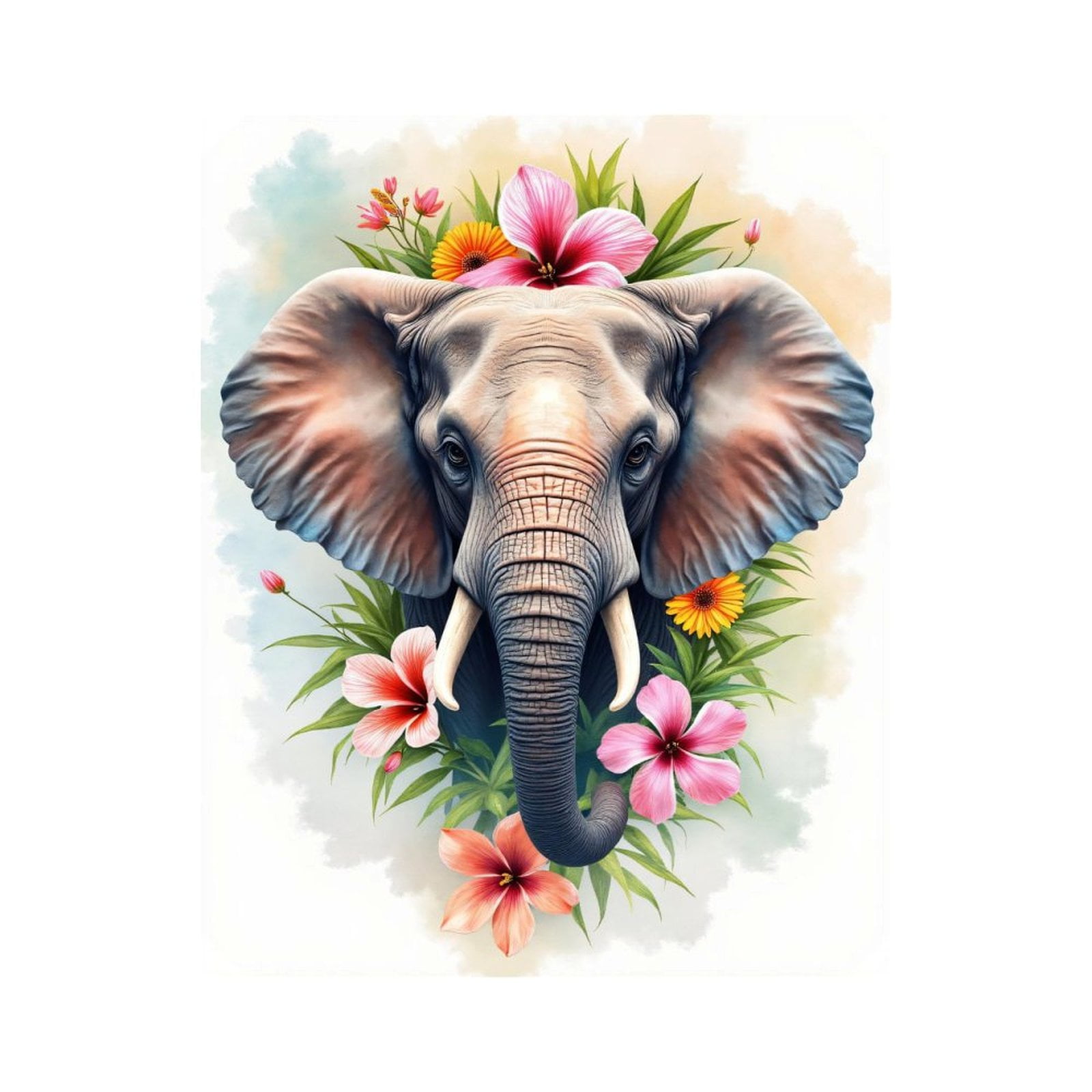 Paint by Numbers Kit for Adults, Elephant Floral Art Illustration Paint by Numbers, Easy Paint by Numbers Kit for Adults Beginner, DIY Adult Paint by Number Kits on Canvas, Home Decor