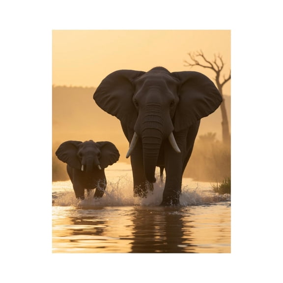 Paint by Numbers Kit for Adults, Elephants Water Walking Sunset Calm Paint by Numbers, Easy Paint by Numbers Kit for Adults Beginner, DIY Adult Paint by Number Kits on Canvas, 12x16in Home Decor