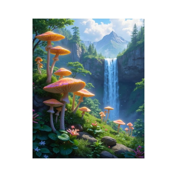 Paint by Numbers Kit for Adults, Enchanted Forest Waterfall Mushrooms Paint by Numbers, Easy Paint by Numbers Kit for Adults Beginner, DIY Adult Paint by Number Kits on Canvas, 12x16in Home Decor