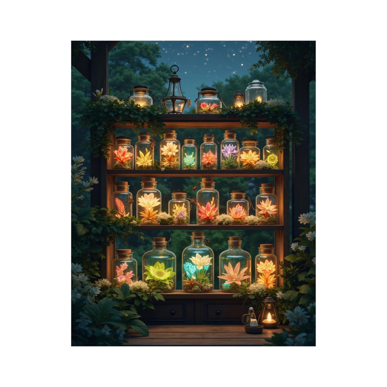 Paint by Numbers Kit for Adults, Enchanted Night Glowing Flower Jars ...