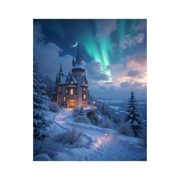 Paint by Numbers Kit for Adults, Enchanted Winter Castle Aurora Paint by Numbers, Easy Paint by Numbers Kit for Adults Beginner, DIY Adult Paint by Number Kits on Canvas, 12x16in Home Decor