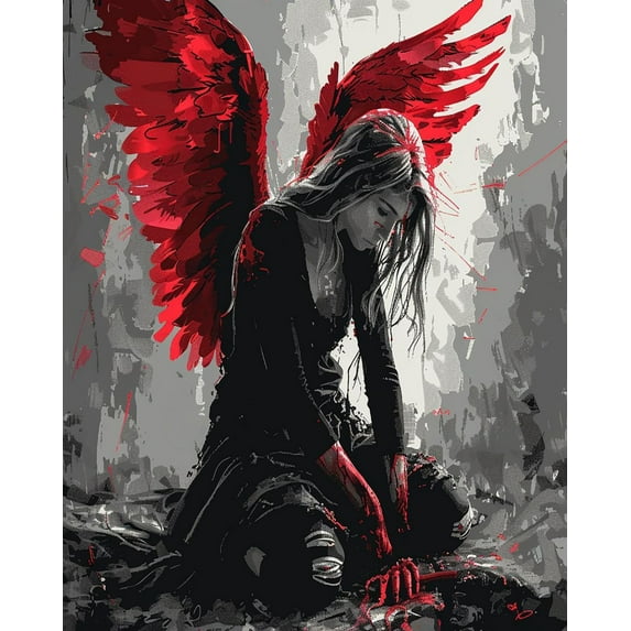 Paint by Numbers Kit for Adults - Fallen Angel Girl Wings - Beginner DIY Color by Number Set on Canvas Acrylic Oil Paintings Crafts, Gifts, Home Wall Decor (12 X 16 inches) -