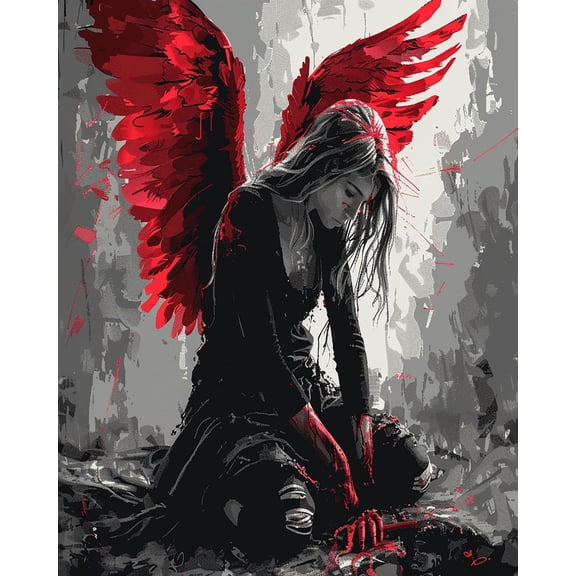 Paint by Numbers Kit for Adults - Fallen Angel Girl Wings - Beginner DIY Color by Number Set on Canvas Acrylic Oil Paintings Crafts, Gifts, Home Wall Decor (12 X 16 inches) -