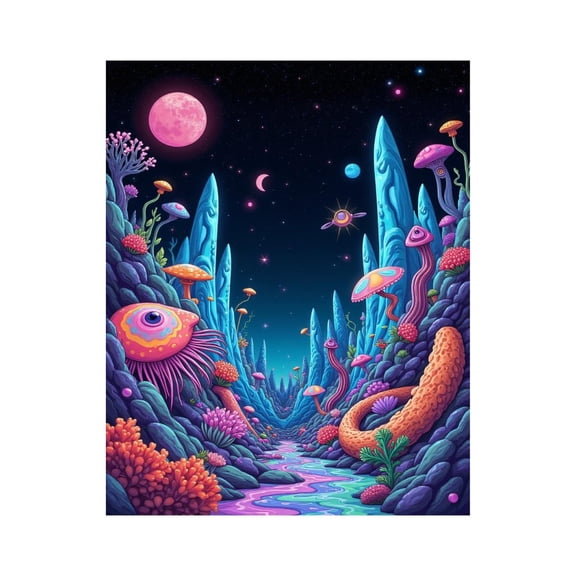Paint by Numbers Kit for Adults, Fantastical Moonlit Alien Landscape Paint by Numbers, Easy Paint by Numbers Kit for Adults Beginner, DIY Adult Paint by Number Kits on Canvas, 12x16in Home Decor