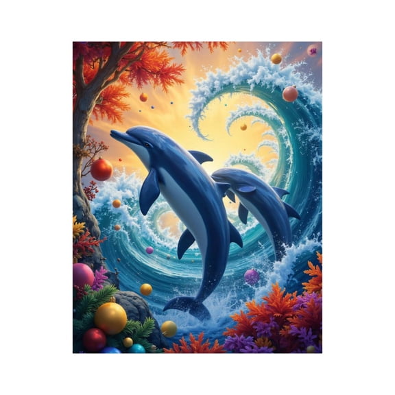 Paint by Numbers Kit for Adults, Fantasy Dolphins Ocean Waves Scene Paint by Numbers, Easy Paint by Numbers Kit for Adults Beginner, DIY Adult Paint by Number Kits on Canvas, Home Decor