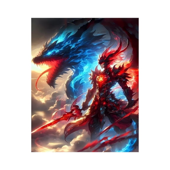 Paint by Numbers Kit for Adults, Fantasy Warrior Dragon Sky Battle Paint by Numbers, Easy Paint by Numbers Kit for Adults Beginner, DIY Adult Paint by Number Kits on Canvas, Home Decor