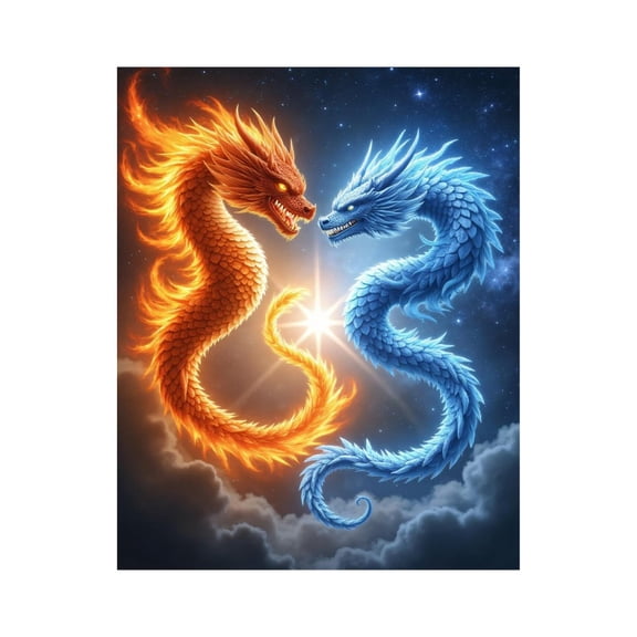 Paint by Numbers Kit for Adults, Fiery Frost Sky Dragons Duel Paint by Numbers, Easy Paint by Numbers Kit for Adults Beginner, DIY Adult Paint by Number Kits on Canvas, 12x16in Home Decor