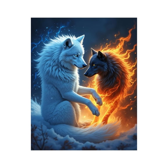 Paint by Numbers Kit for Adults, Fiery Night Wolves Contrast Paint by Numbers, Easy Paint by Numbers Kit for Adults Beginner, DIY Adult Paint by Number Kits on Canvas, 12x16in Home Decor