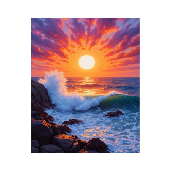 Paint by Numbers Kit for Adults, Fiery Sunset Ocean Waves Paint by Numbers, Easy Paint by Numbers Kit for Adults Beginner, DIY Adult Paint by Number Kits on Canvas, 12x16in Home Decor