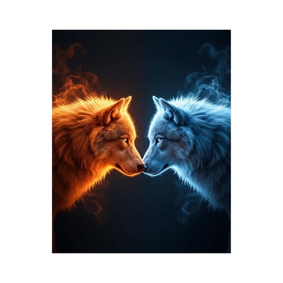 Paint by Numbers Kit for Adults, Fire Ice Wolves Standoff Mystic Paint by Numbers, Easy Paint by Numbers Kit for Adults Beginner, DIY Adult Paint by Number Kits on Canvas, 12x16in Home Decor