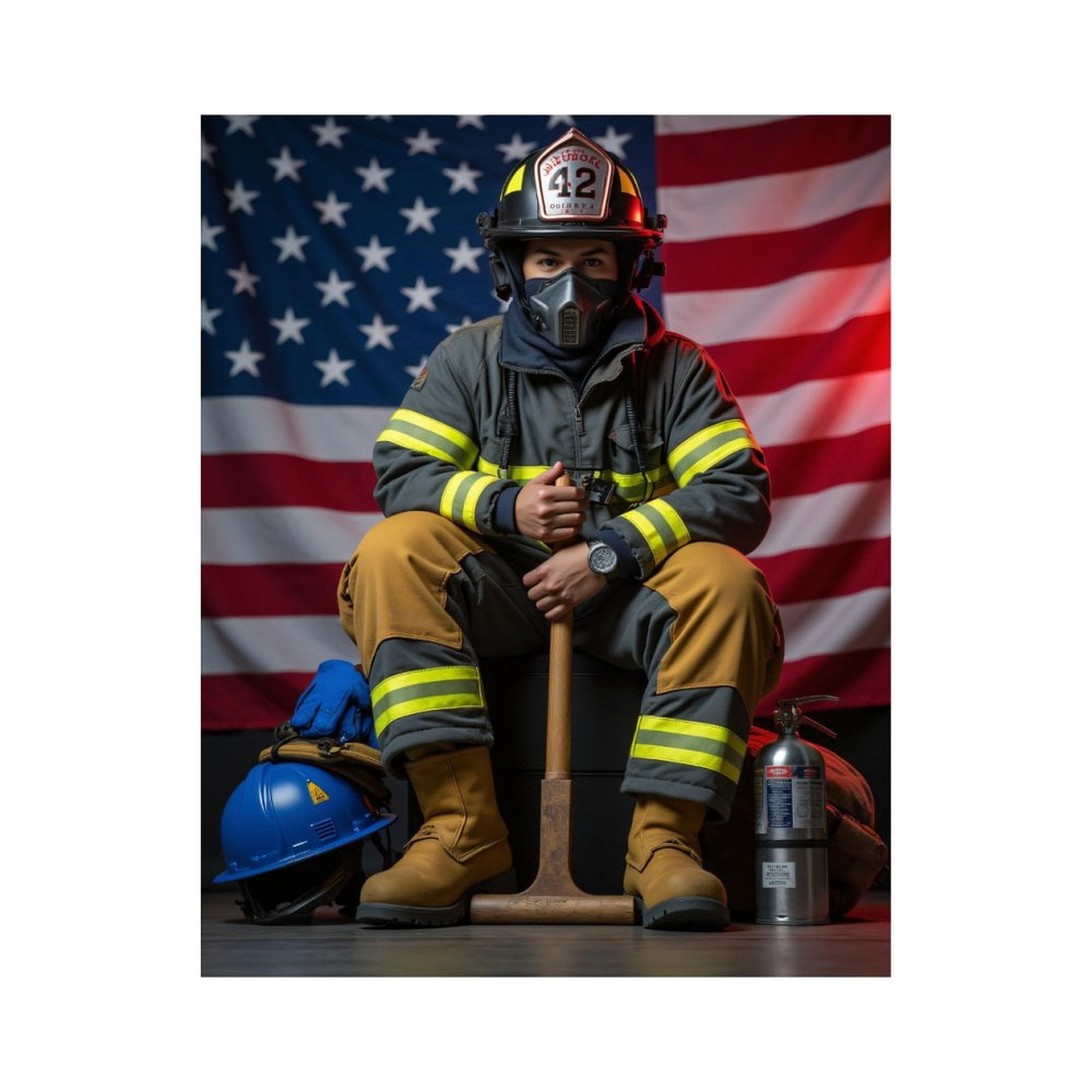 Paint by Numbers Kit for Adults, Firefighter Hero Pose Flag Background Paint by Numbers, Easy Paint by Numbers Kit for Adults Beginner, DIY Adult Paint by Number Kits on Canvas, 12x16in Home Decor