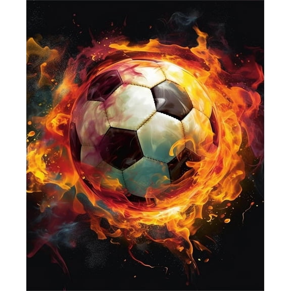 Paint by Numbers Kit for Adults -Flame Football (2) - on Canvas with Brushes Acrylic Pigment DIY Oil Painting for Home Wall Decor (40x50cm/16x20 inch)-