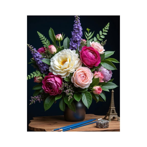 Paint by Numbers Kit for Adults, Floral Arrangement With Eiffel Tower Model Paint by Numbers, Easy Paint by Numbers Kit for Adults Beginner, DIY Adult Paint by Number Kits on Canvas, Home Decor