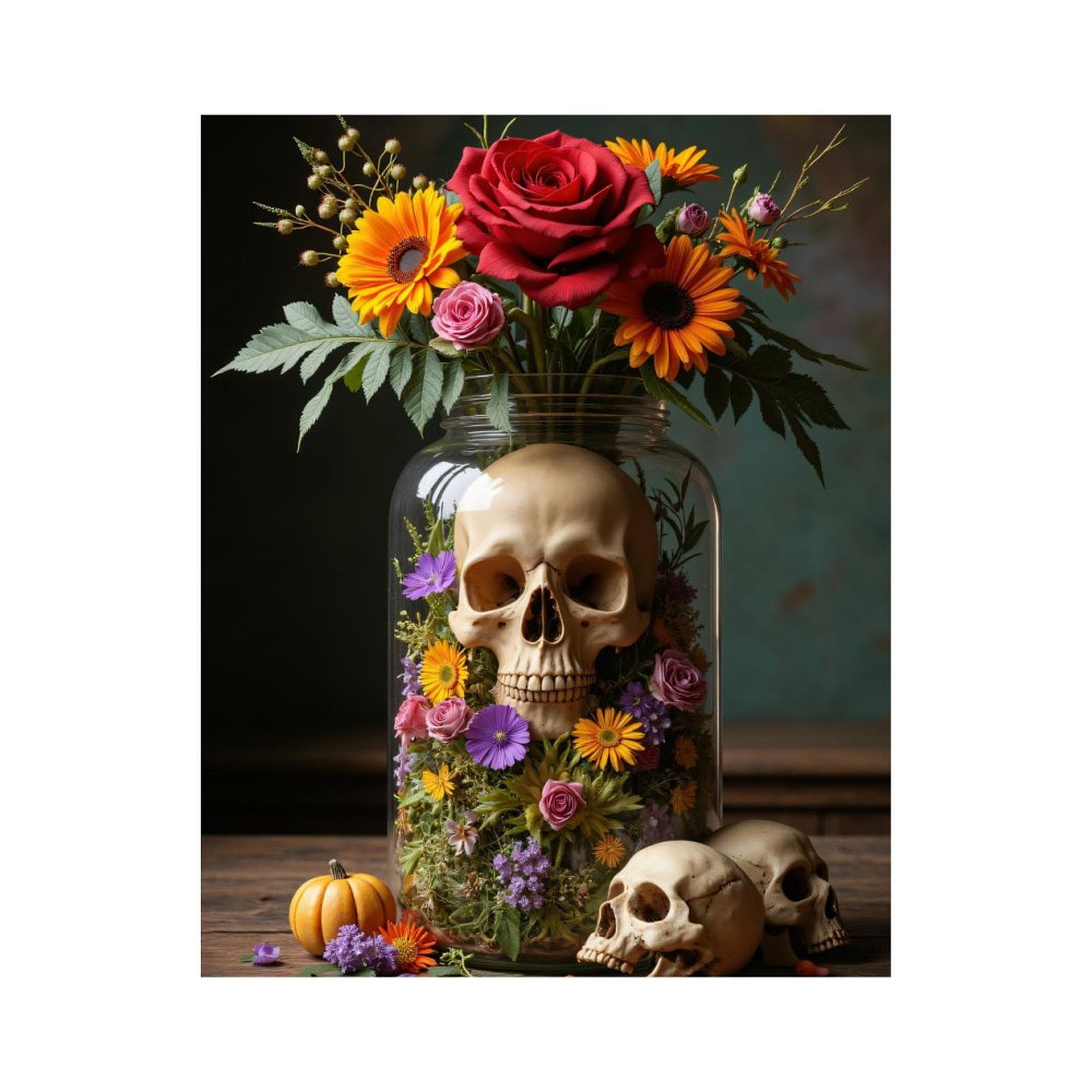 Paint by Numbers Kit for Adults, Floral Arrangement With Skulls Paint by Numbers, Easy Paint by Numbers Kit for Adults Beginner, DIY Adult Paint by Number Kits on Canvas, Home Decor