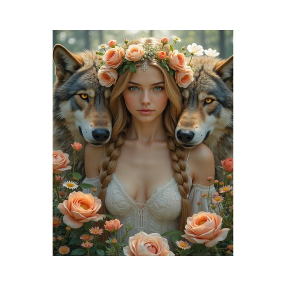 Paint by Numbers Kit for Adults, Floral Crown Wolves Nature Portrait Paint by Numbers, Easy Paint by Numbers Kit for Adults Beginner, DIY Adult Paint by Number Kits on Canvas, 12x16in Home Decor