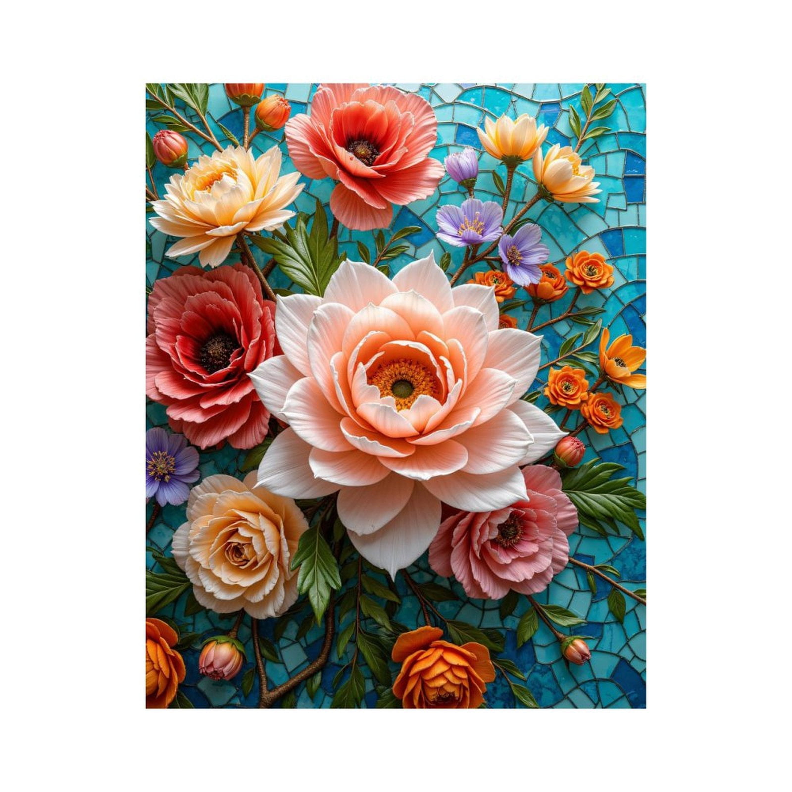 Paint by Numbers Kit for Adults, Floral Mosaic Vibrant Blooms Art Paint by Numbers, Easy Paint by Numbers Kit for Adults Beginner, DIY Adult Paint by Number Kits on Canvas, Home Decor