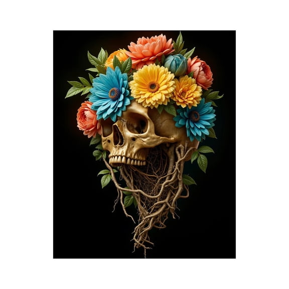Paint by Numbers Kit for Adults, Floral Skull With Roots And Colors Paint by Numbers, Easy Paint by Numbers Kit for Adults Beginner, DIY Adult Paint by Number Kits on Canvas, Home Decor