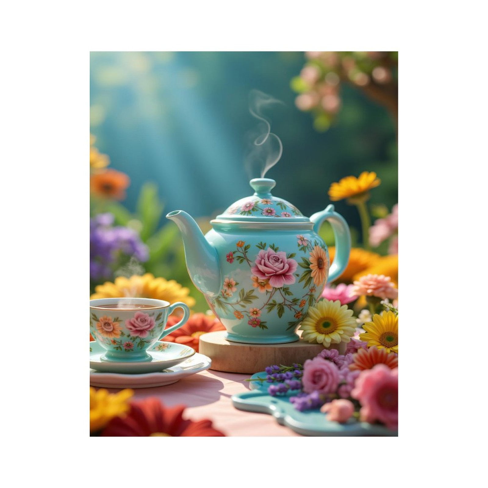 Paint by Numbers Kit for Adults, Floral Teapot Set In Garden Light Paint by Numbers, Easy Paint by Numbers Kit for Adults Beginner, DIY Adult Paint by Number Kits on Canvas, 12x16in Home Decor