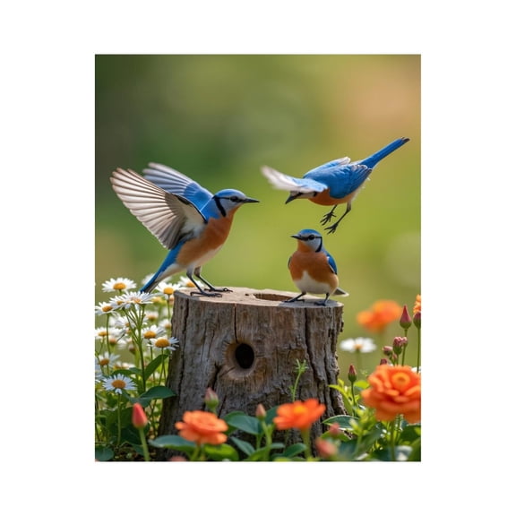 Paint by Numbers Kit for Adults, Fluttering Birds On Tree Stump Paint by Numbers, Easy Paint by Numbers Kit for Adults Beginner, DIY Adult Paint by Number Kits on Canvas, 12x16in Home Decor