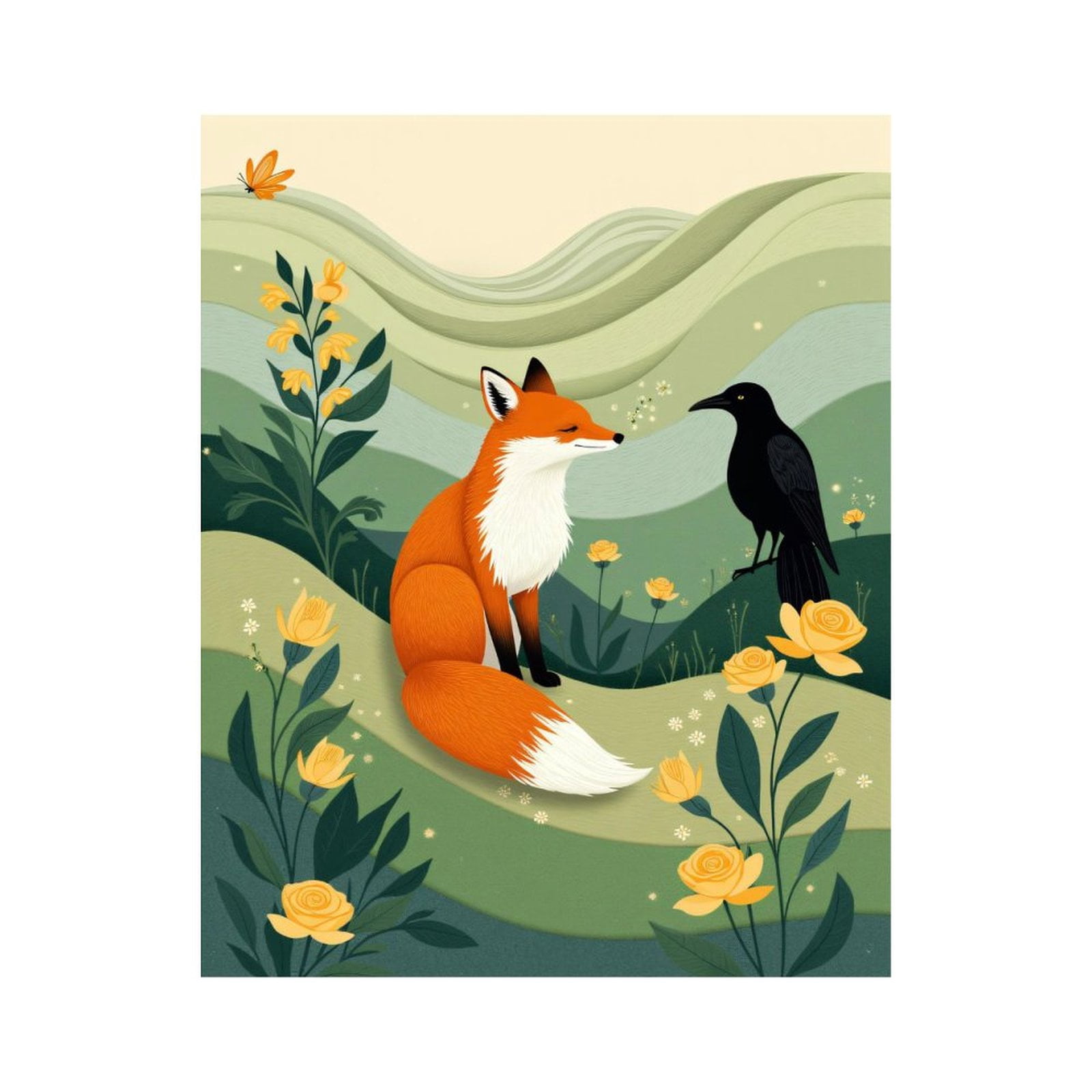 Paint by Numbers Kit for Adults, Fox And Crow In Floral Landscape Paint by Numbers, Easy Paint by Numbers Kit for Adults Beginner, DIY Adult Paint by Number Kits on Canvas, 12x16in Home Decor