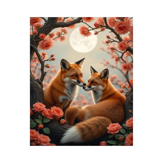 Paint by Numbers Kit for Adults, Foxes Moon Roses Blossoms Night Paint by Numbers, Easy Paint by Numbers Kit for Adults Beginner, DIY Adult Paint by Number Kits on Canvas, Home Decor