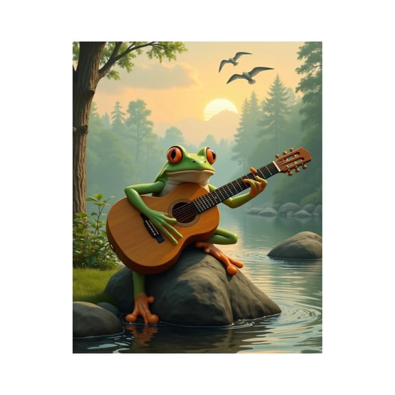 Paint by Numbers Kit for Adults, Frog Playing Guitar At Sunset River Paint by Numbers, Easy Paint by Numbers Kit for Adults Beginner, DIY Adult Paint by Number Kits on Canvas, 12x16in Home Decor