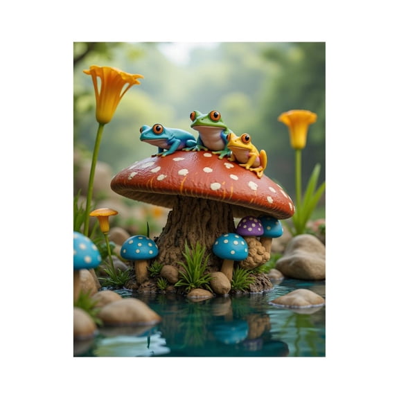 Paint by Numbers Kit for Adults, Frogs On Mushroom By Water Paint by Numbers, Easy Paint by Numbers Kit for Adults Beginner, DIY Adult Paint by Number Kits on Canvas, 12x16in Home Decor