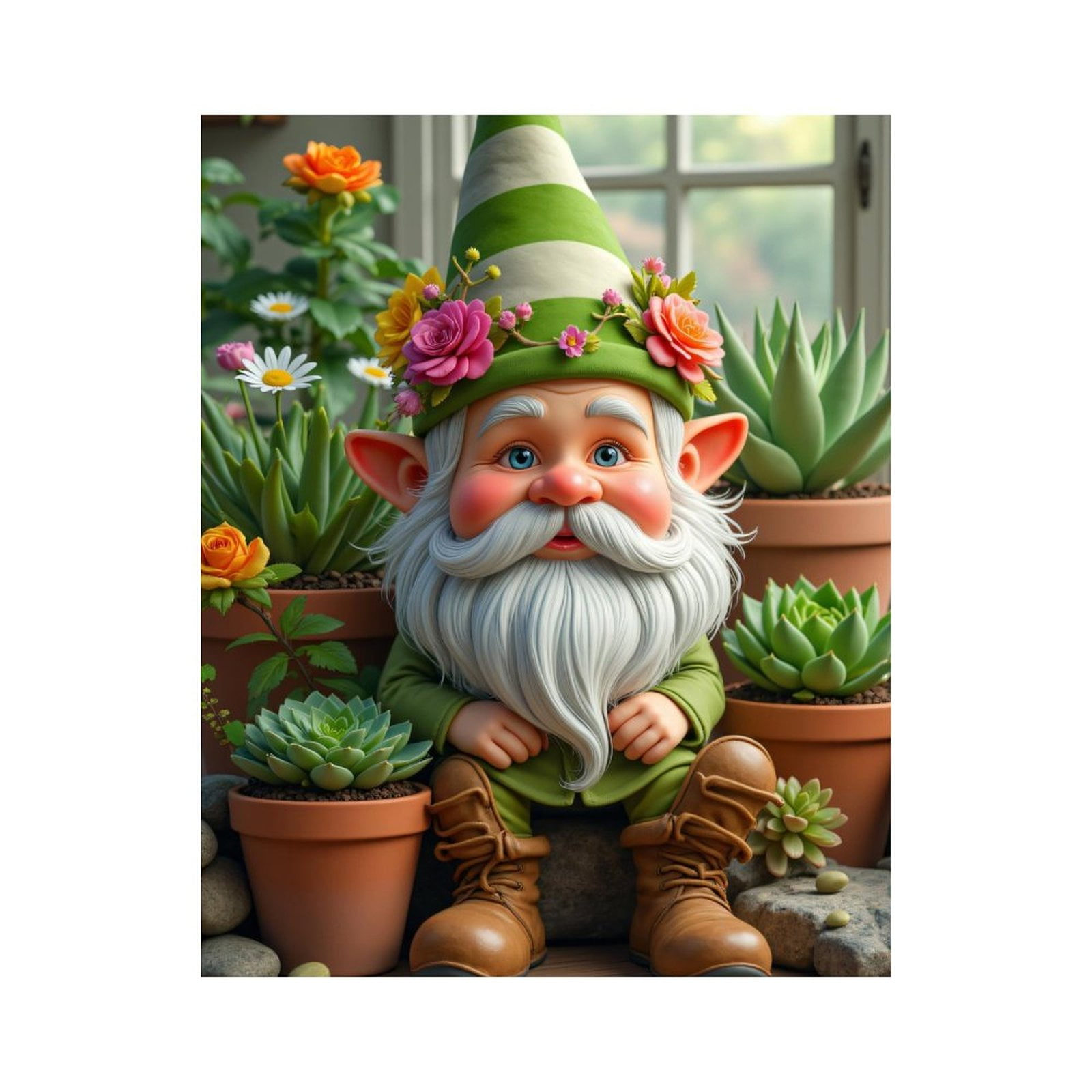 Paint by Numbers Kit for Adults, Garden Gnome Flower Pot Scene Paint by Numbers, Easy Paint by Numbers Kit for Adults Beginner, DIY Adult Paint by Number Kits on Canvas, Home Decor