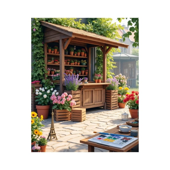 Paint by Numbers Kit for Adults, Garden Shed With Colorful Flowers Paint by Numbers, Easy Paint by Numbers Kit for Adults Beginner, DIY Adult Paint by Number Kits on Canvas, Home Decor