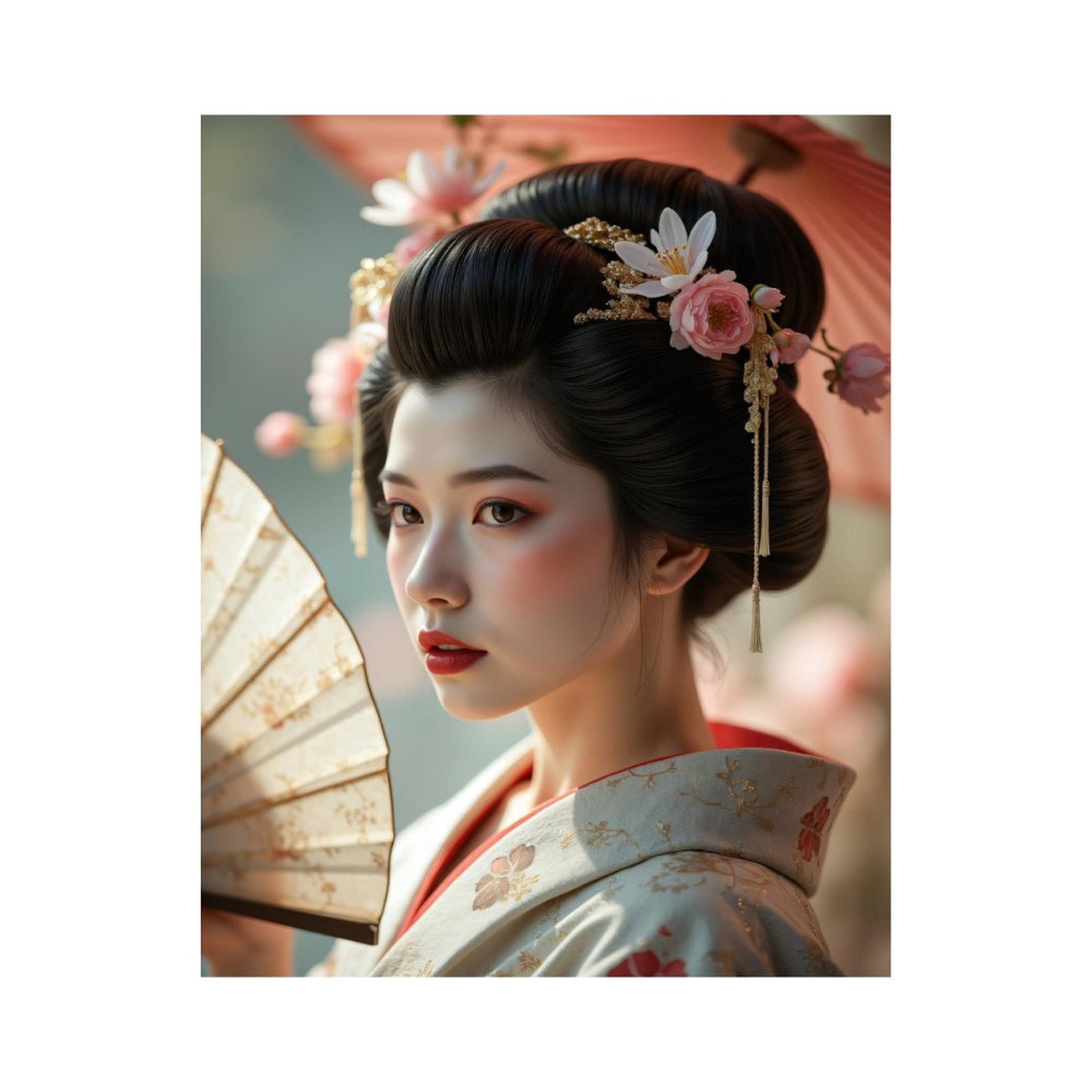 Paint by Numbers Kit for Adults, Geisha Portrait Fan Blossoms Paint by Numbers, Easy Paint by Numbers Kit for Adults Beginner, DIY Adult Paint by Number Kits on Canvas, 12x16in Home Decor