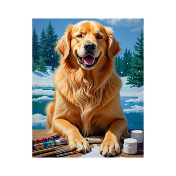 Paint by Numbers Kit for Adults, Golden Retriever Artist Winter Scene Paint by Numbers, Easy Paint by Numbers Kit for Adults Beginner, DIY Adult Paint by Number Kits on Canvas, Home Decor