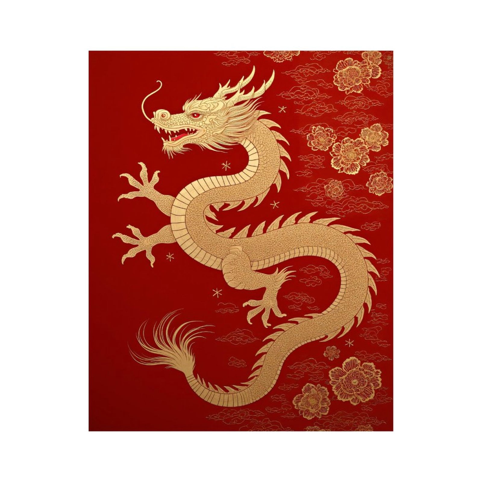 Paint by Numbers Kit for Adults, Golden Serpent Red Background Art ...