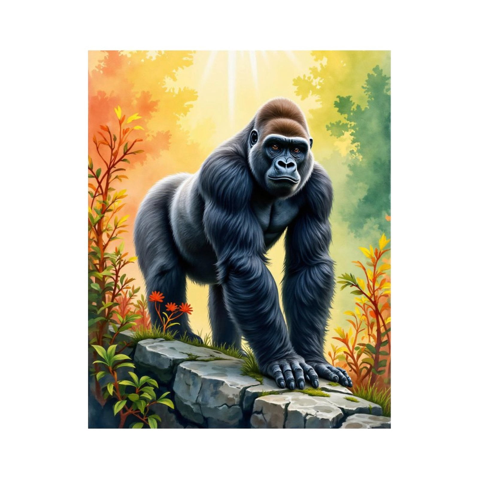 Paint by Numbers Kit for Adults, Gorilla On Rock In Sunlit Forest Paint by Numbers, Easy Paint by Numbers Kit for Adults Beginner, DIY Adult Paint by Number Kits on Canvas, Home Decor