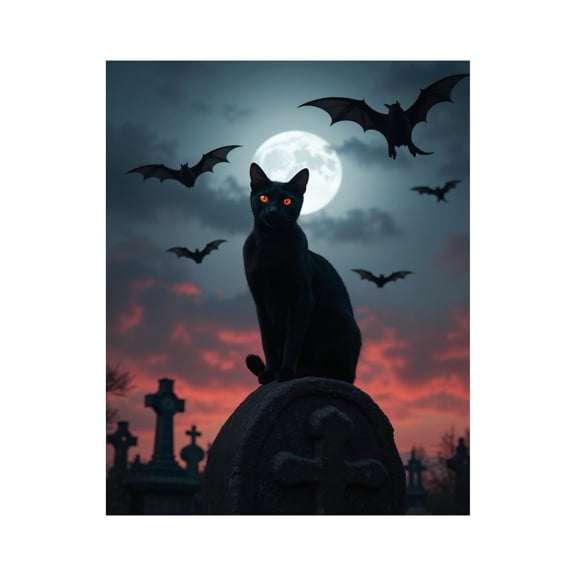 Paint by Numbers Kit for Adults, Gothic Cat Moonlight Bats Graveyard Paint by Numbers, Easy Paint by Numbers Kit for Adults Beginner, DIY Adult Paint by Number Kits on Canvas, 12x16in Home Decor