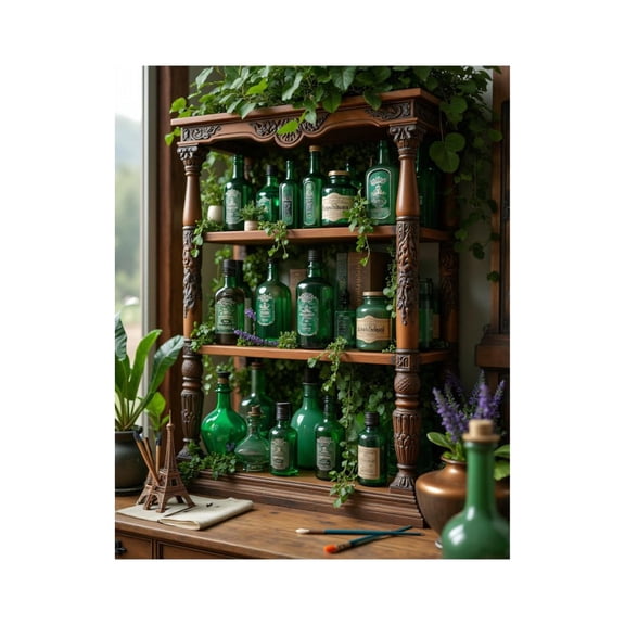 Paint by Numbers Kit for Adults, Green Bottles Wooden Shelf Decor Paint by Numbers, Easy Paint by Numbers Kit for Adults Beginner, DIY Adult Paint by Number Kits on Canvas, Home Decor
