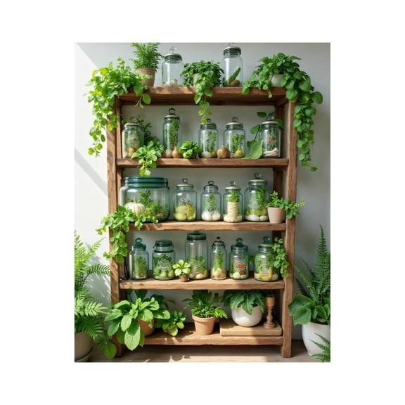 Paint by Numbers Kit for Adults, Greenery Jars On Wooden Shelves Paint by Numbers, Easy Paint by Numbers Kit for Adults Beginner, DIY Adult Paint by Number Kits on Canvas, Home Decor