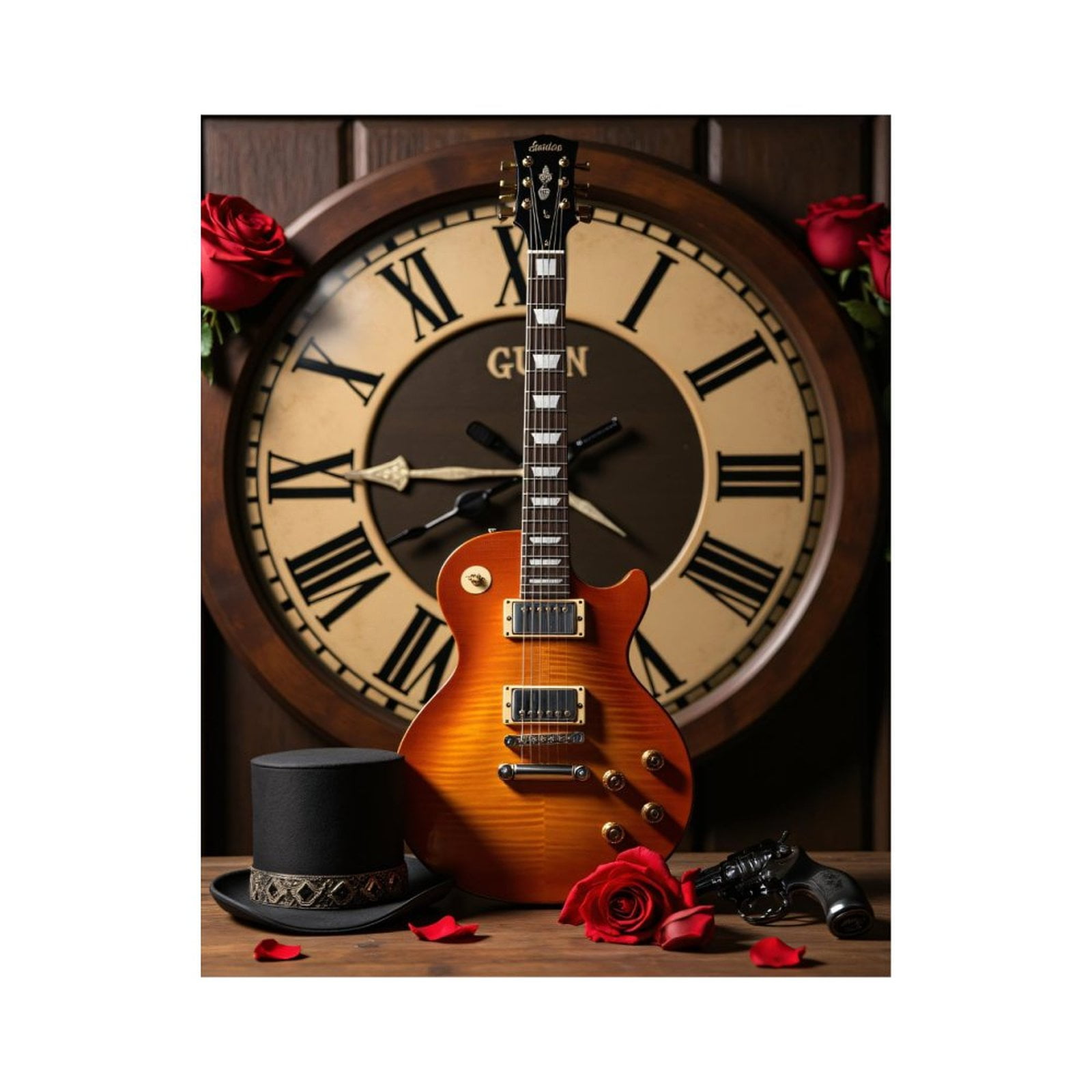 Paint by Numbers Kit for Adults, Guitar Roses Clock Hat Stage Paint by Numbers, Easy Paint by Numbers Kit for Adults Beginner, DIY Adult Paint by Number Kits on Canvas, 12x16in Home Decor