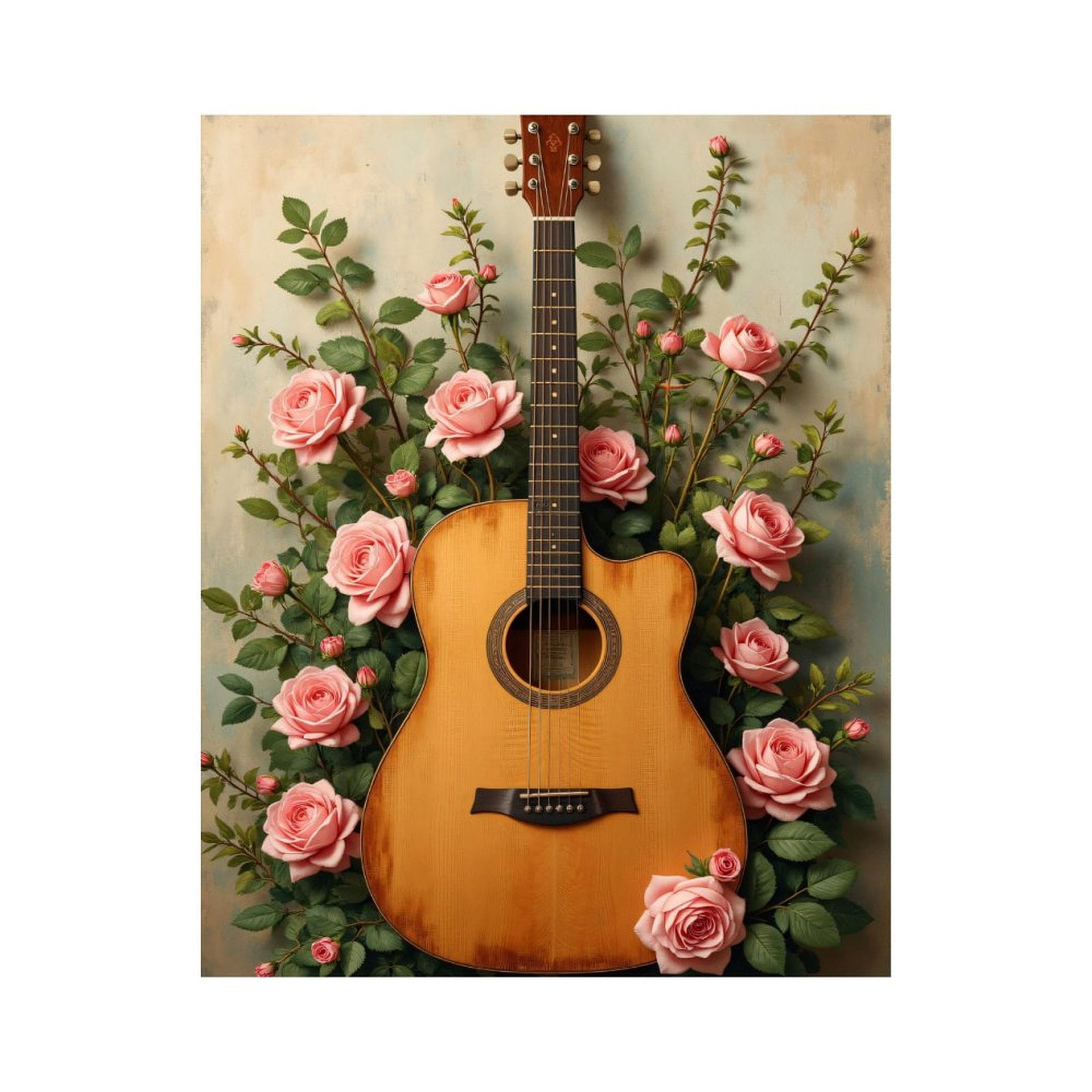 Paint by Numbers Kit for Adults, Guitar Surrounded By Pink Roses Paint by Numbers, Easy Paint by Numbers Kit for Adults Beginner, DIY Adult Paint by Number Kits on Canvas, Home Decor