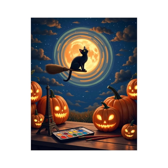 Paint by Numbers Kit for Adults, Halloween Night Cat Broom Moon Pumpkins Paint by Numbers, Easy Paint by Numbers Kit for Adults Beginner, DIY Adult Paint by Number Kits on Canvas, Home Decor