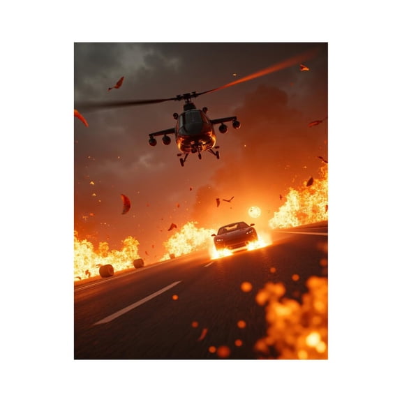 Paint by Numbers Kit for Adults, Helicopter Chase Fire Explosions Road Paint by Numbers, Easy Paint by Numbers Kit for Adults Beginner, DIY Adult Paint by Number Kits on Canvas, 12x16in Home Decor