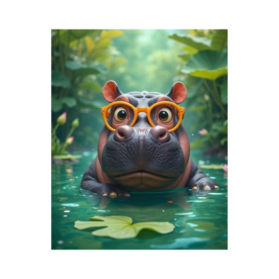 Paint by Numbers Kit for Adults, Hippo With Glasses In Water Oasis Paint by Numbers, Easy Paint by Numbers Kit for Adults Beginner, DIY Adult Paint by Number Kits on Canvas, Home Decor
