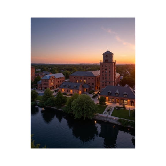 Paint by Numbers Kit for Adults, Historic Brick Buildings Sunset Water Paint by Numbers, Easy Paint by Numbers Kit for Adults Beginner, DIY Adult Paint by Number Kits on Canvas, Home Decor