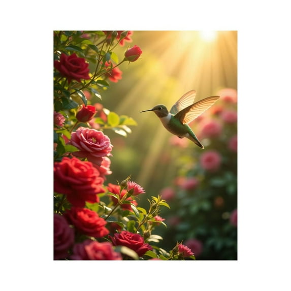 Paint by Numbers Kit for Adults, Hummingbird Among Red Roses Paint by Numbers, Easy Paint by Numbers Kit for Adults Beginner, DIY Adult Paint by Number Kits on Canvas, 12x16in Home Decor