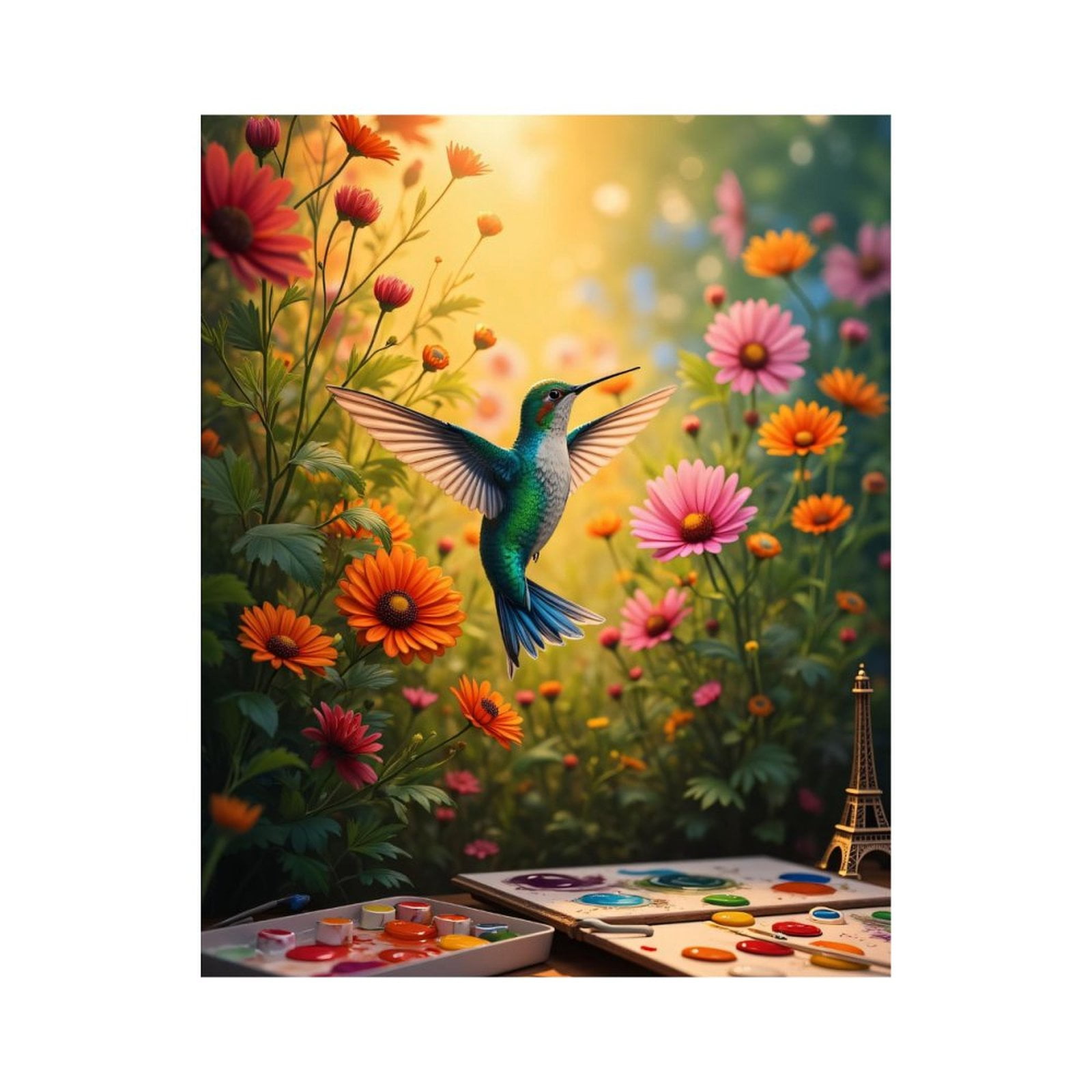 Paint by Numbers Kit for Adults, Hummingbird In Colorful Flower Garden ...